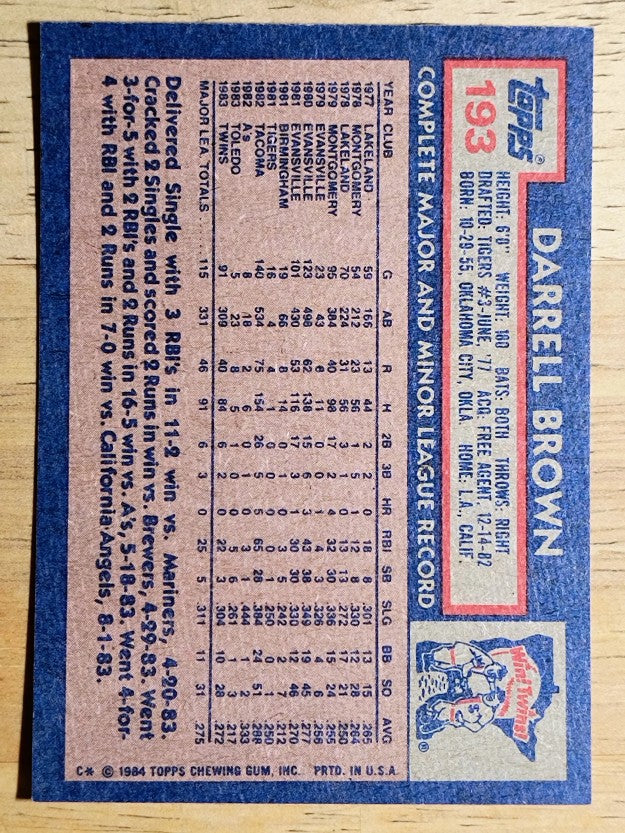 1984 Topps #193 Darrell Brown