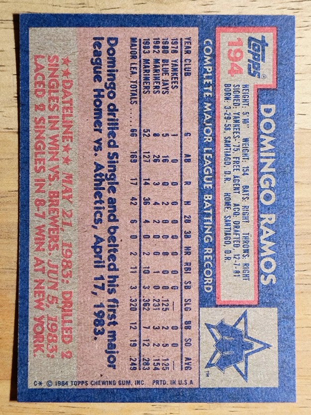 1984 Topps #194 Domingo Ramos