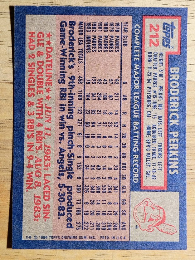 1984 Topps #212 Broderick Perkins