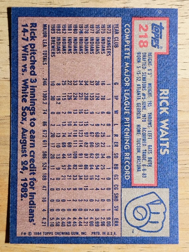 1984 Topps #218 Rick Waits