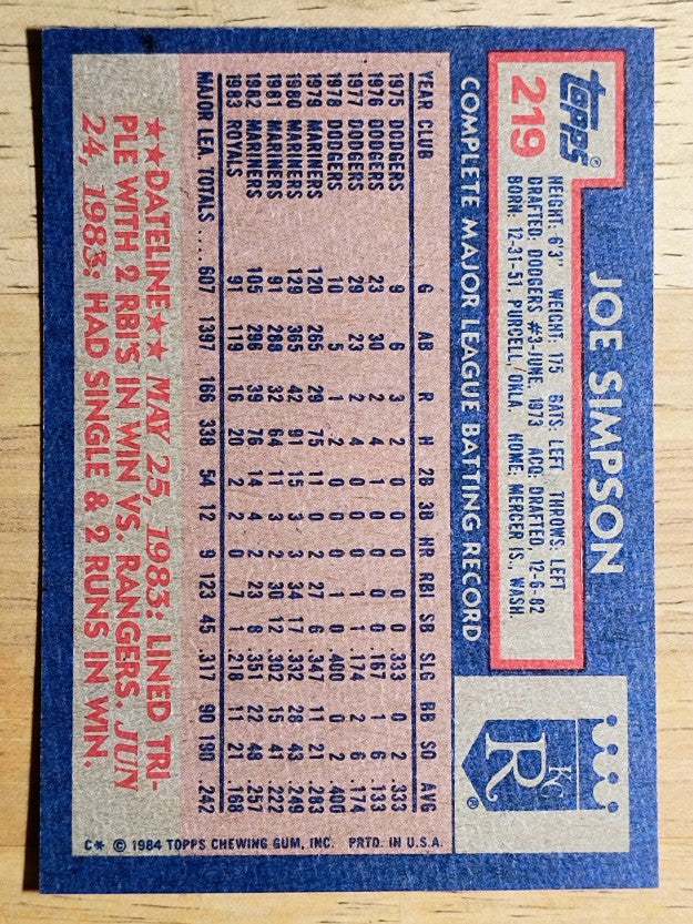 1984 Topps #219 Joe Simpson