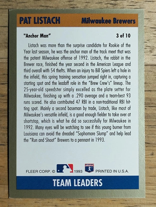 1993 Fleer Team Leaders #AL3 Pat Listach