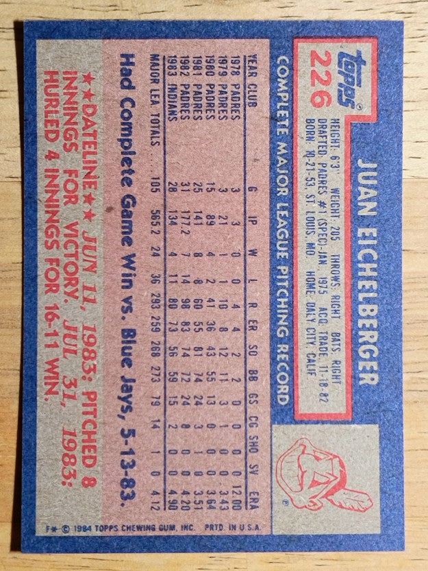 1984 Topps #226 Juan Eichelberger