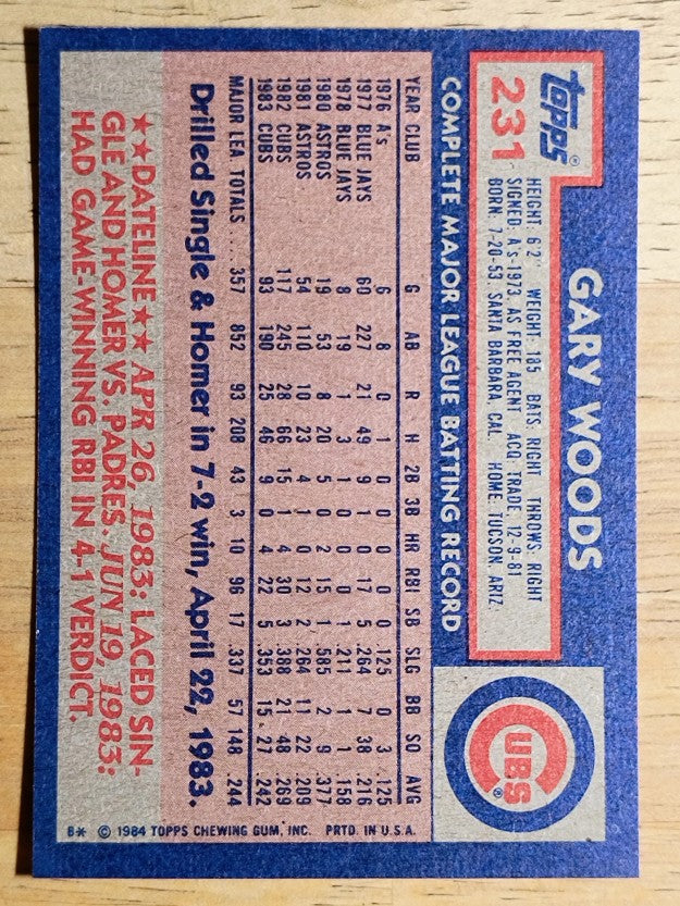 1984 Topps #231 Gary Woods