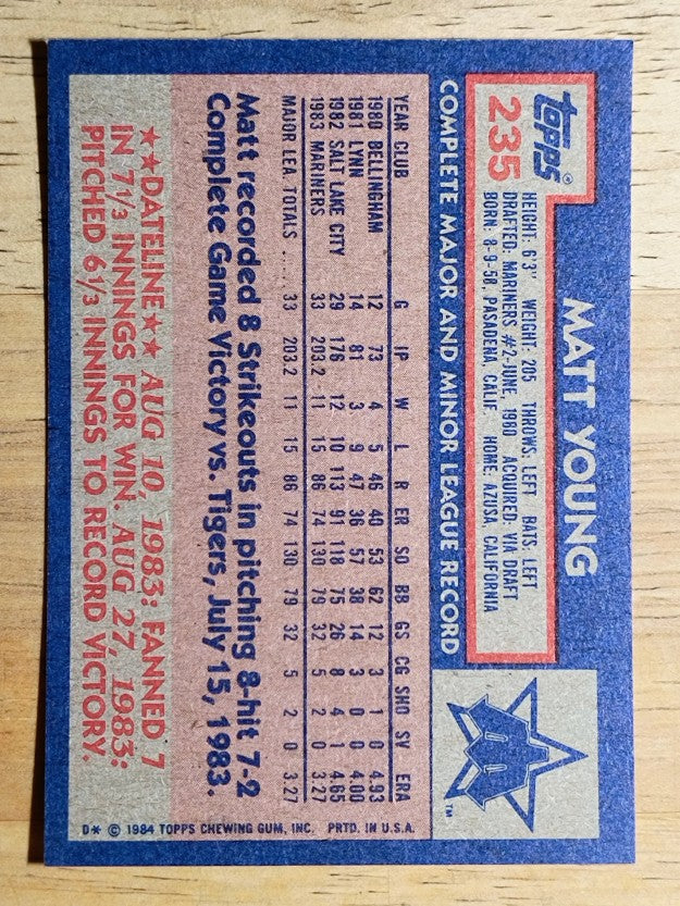 1984 Topps #235 Matt Young RC