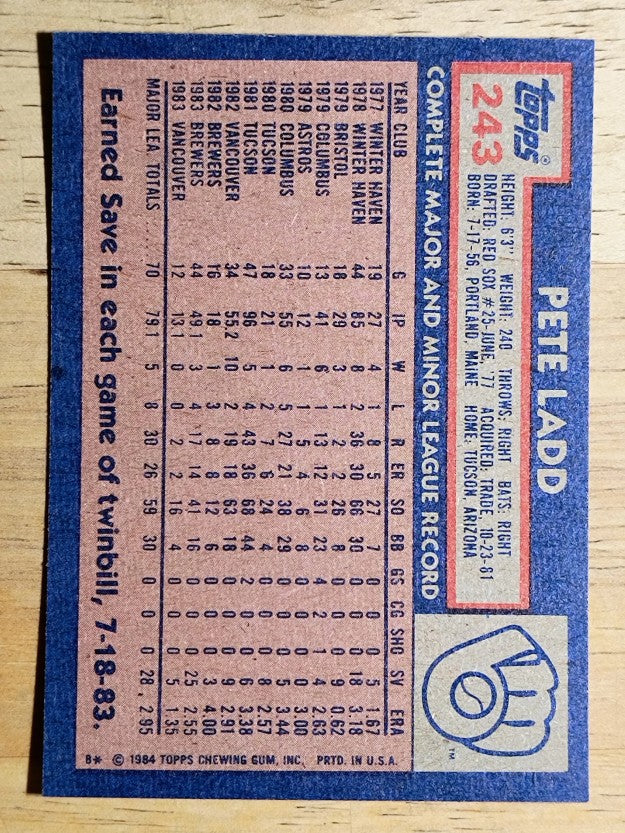 1984 Topps #243 Pete Ladd