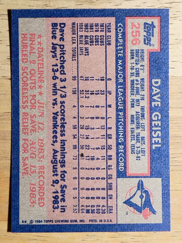 1984 Topps #256 Dave Geisel