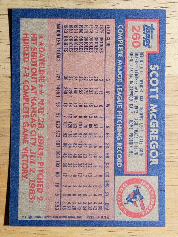 1984 Topps #260 Scott McGregor