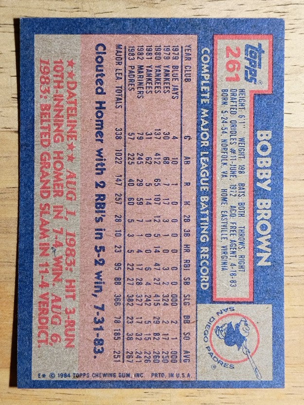 1984 Topps #261 Bobby Brown