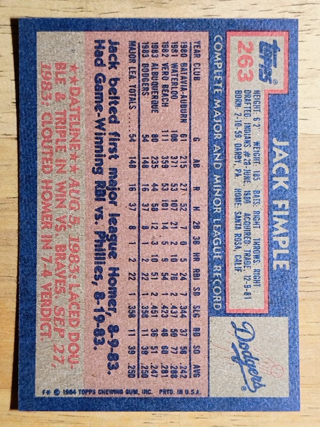 1984 Topps #263 Jack Fimple