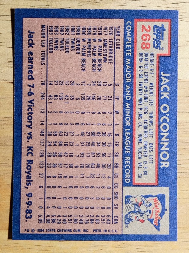 1984 Topps #268 Jack O'Connor