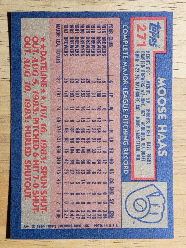 1984 Topps #271 Moose Haas