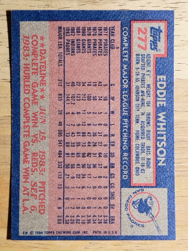 1984 Topps #277 Eddie Whitson