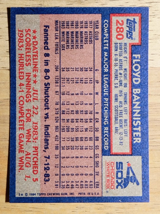1984 Topps #280 Floyd Bannister