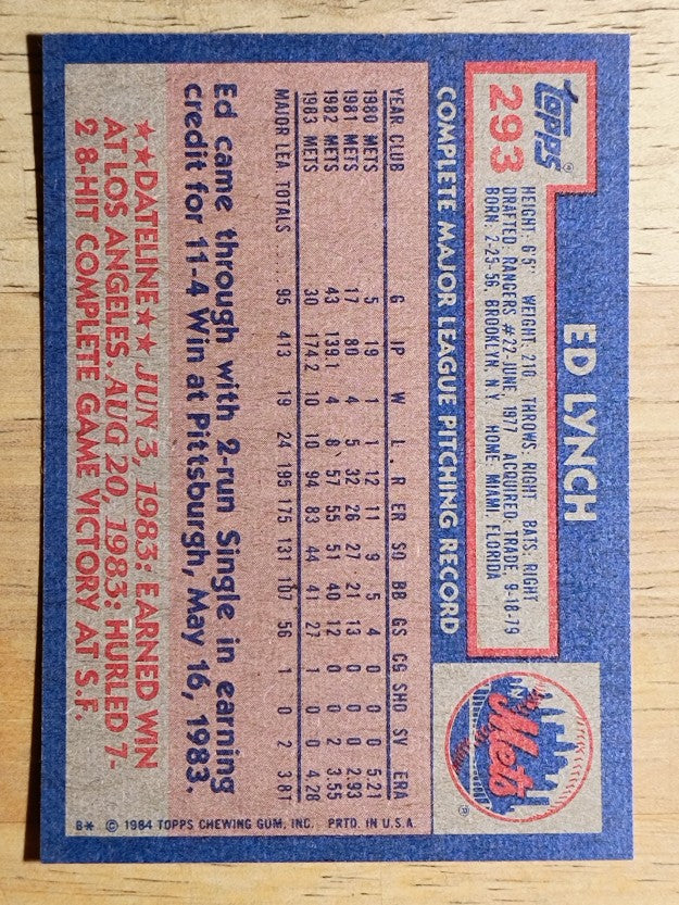 1984 Topps #293 Ed Lynch