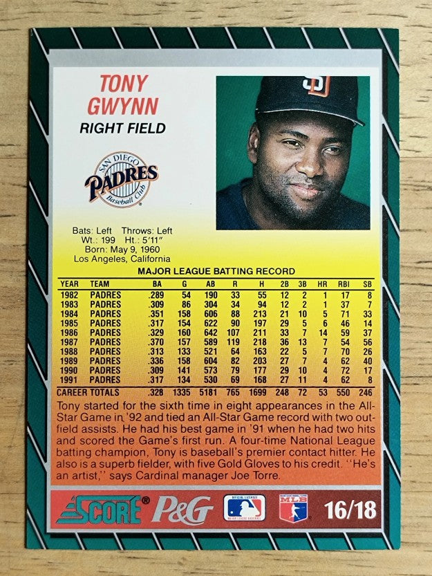 1992 Score Procter and Gamble #16 Tony Gwynn
