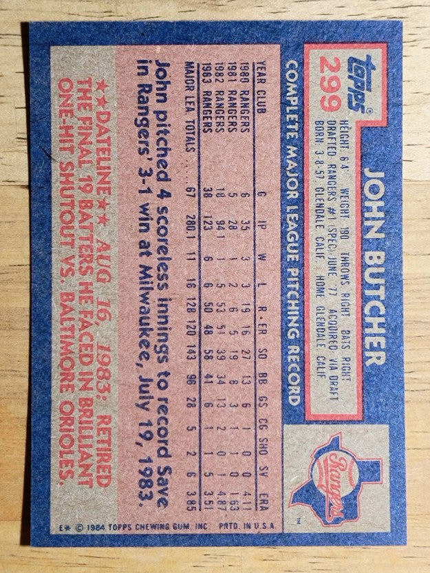 1984 Topps #299 John Butcher