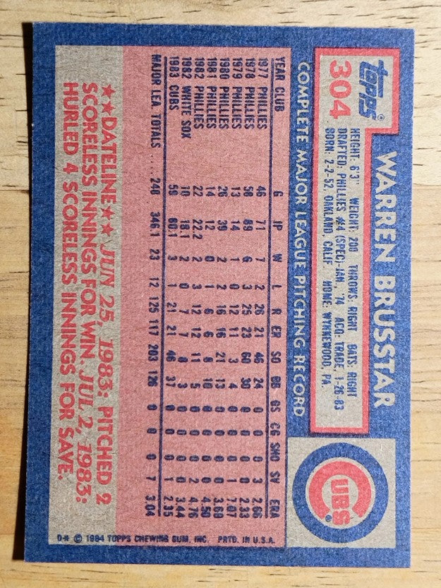 1984 Topps #304 Warren Brusstar