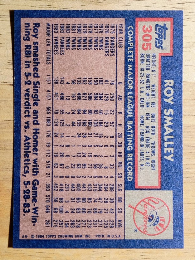 1984 Topps #305 Roy Smalley
