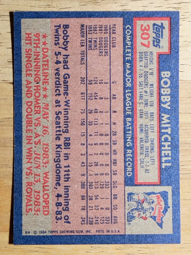 1984 Topps #307 Bobby Mitchell