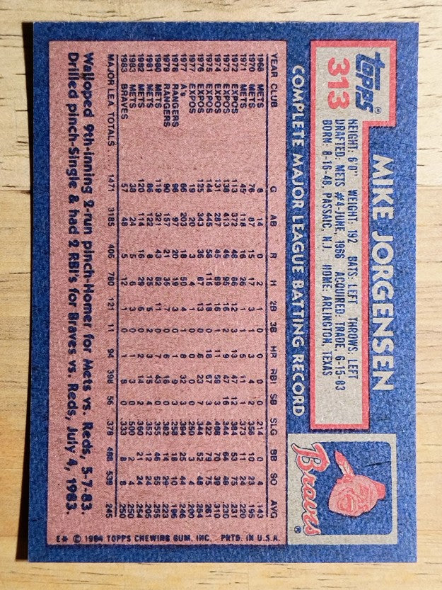 1984 Topps #313 Mike Jorgensen
