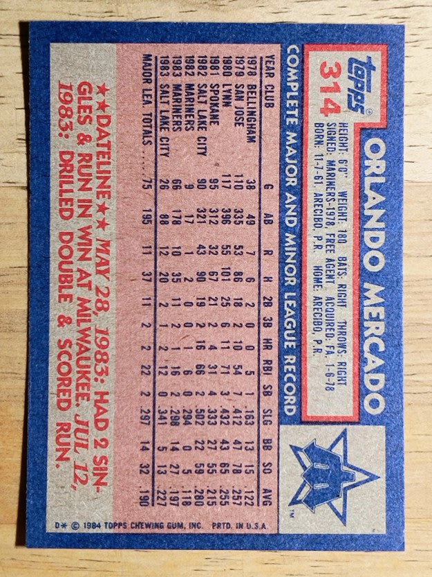 1984 Topps #314 Orlando Mercado