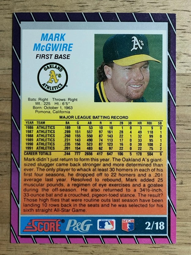 1992 Score Procter and Gamble #2 Mark McGwire