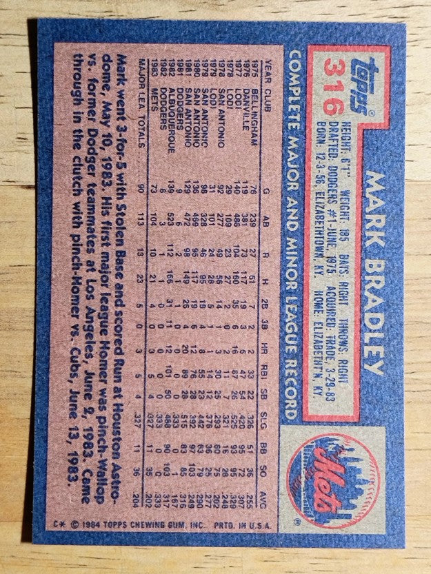 1984 Topps #316 Mark Bradley