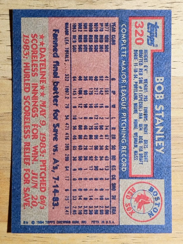 1984 Topps #320 Bob Stanley
