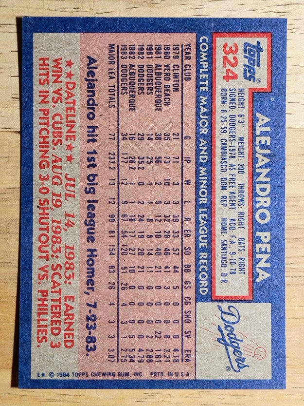 1984 Topps #324 Alejandro Pena RC