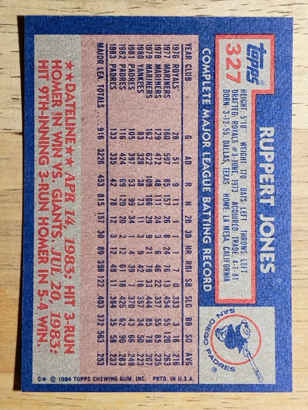 1984 Topps #327 Ruppert Jones