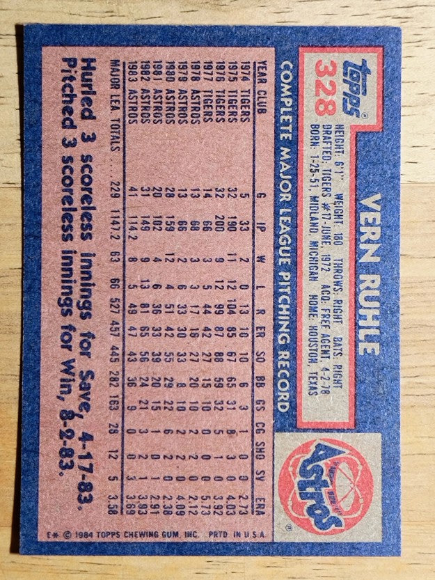 1984 Topps #328 Vern Ruhle