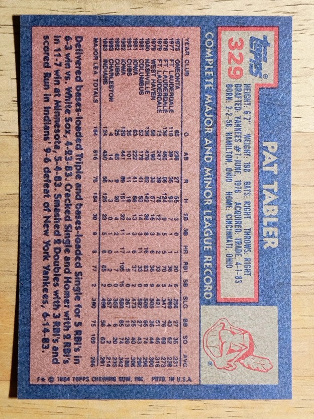 1984 Topps #329 Pat Tabler