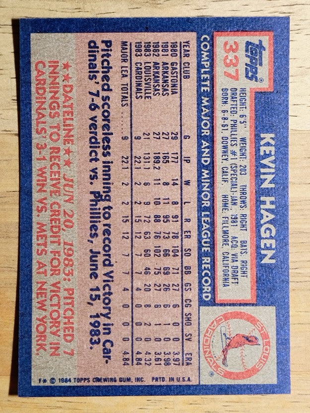 1984 Topps #337 Kevin Hagen