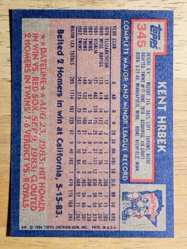 1984 Topps #345 Kent Hrbek