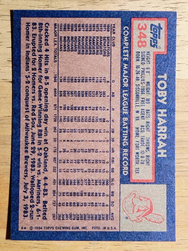 1984 Topps #348 Toby Harrah