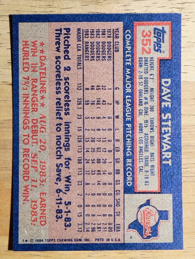 1984 Topps #352 Dave Stewart
