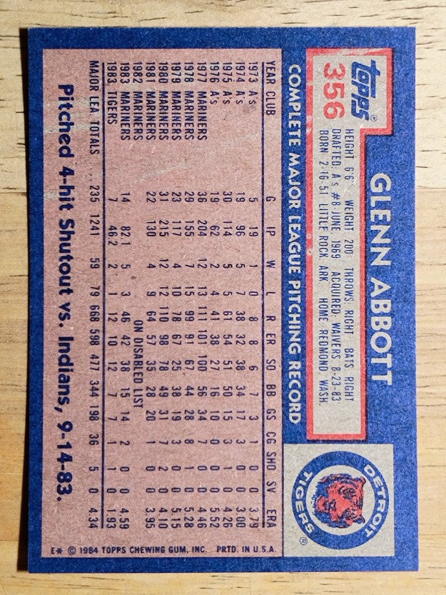 1984 Topps #356 Glenn Abbott