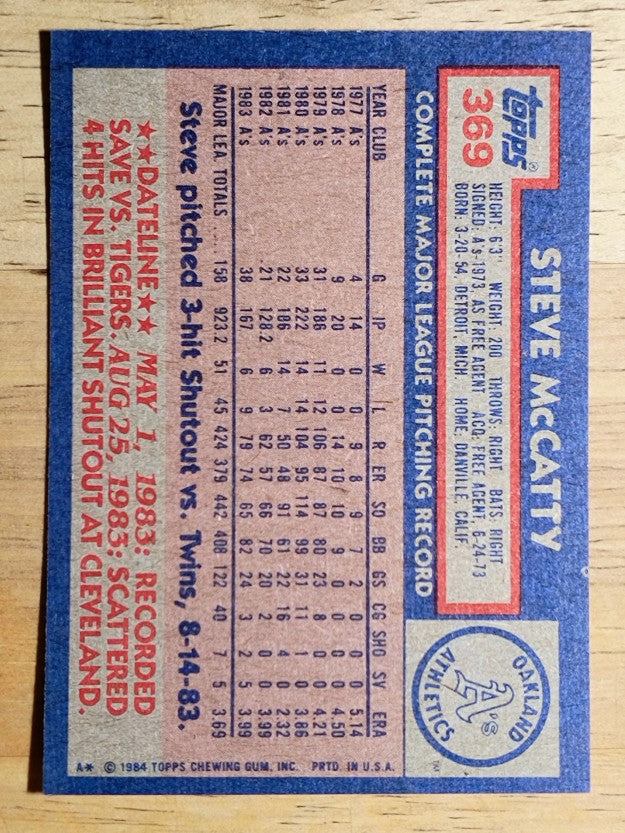 1984 Topps #369 Steve McCatty