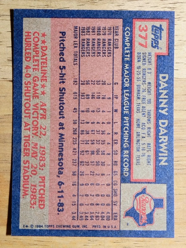 1984 Topps #377 Danny Darwin