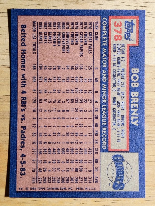 1984 Topps #378 Bob Brenly