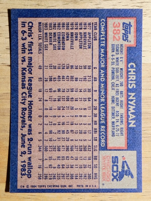 1984 Topps #382 Chris Nyman
