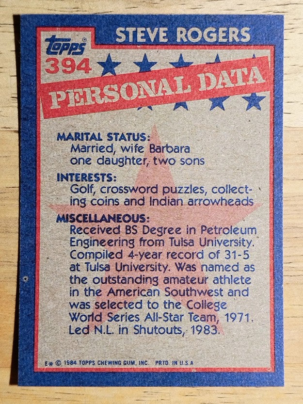 1984 Topps #394 Steve Rogers AS