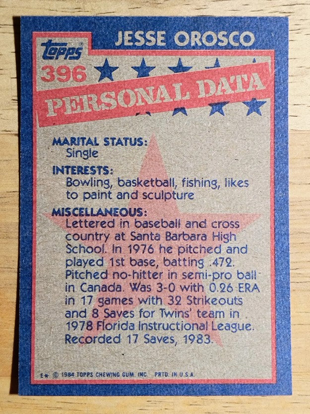 1984 Topps #396 Jesse Orosco AS