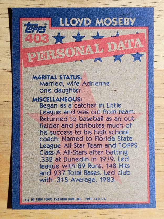 1984 Topps #403 Lloyd Moseby AS