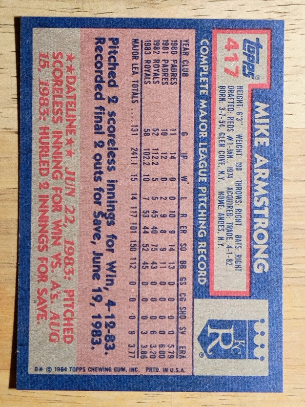 1984 Topps #417 Mike Armstrong