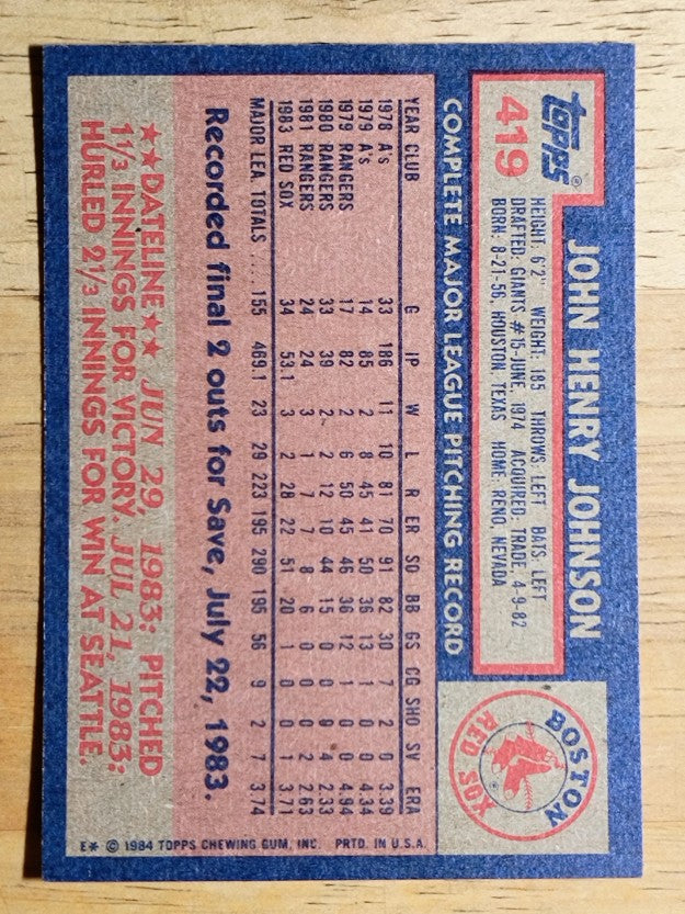 1984 Topps #419 John Henry Johnson