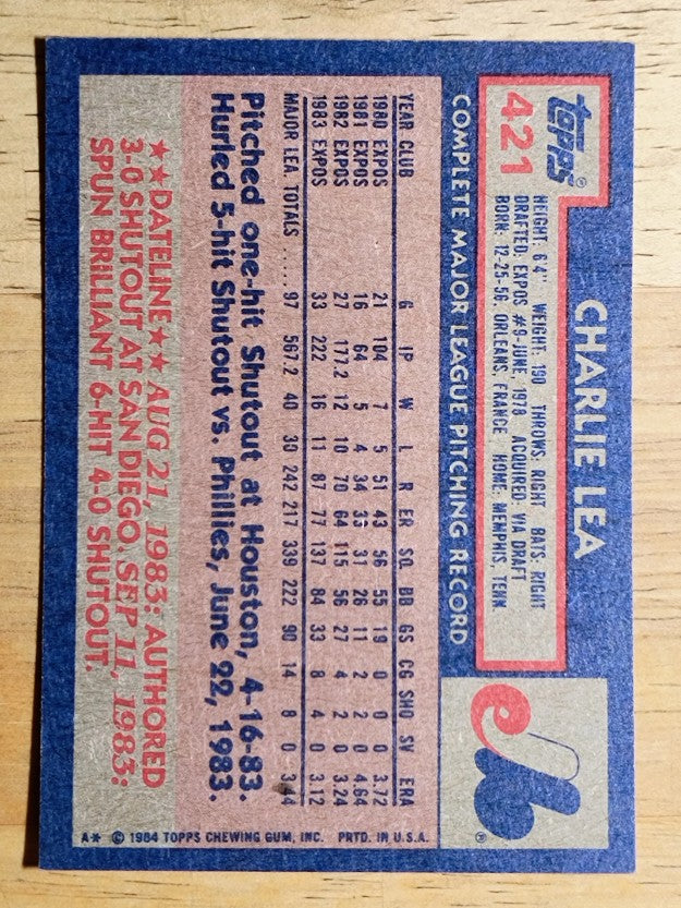 1984 Topps #421 Charlie Lea