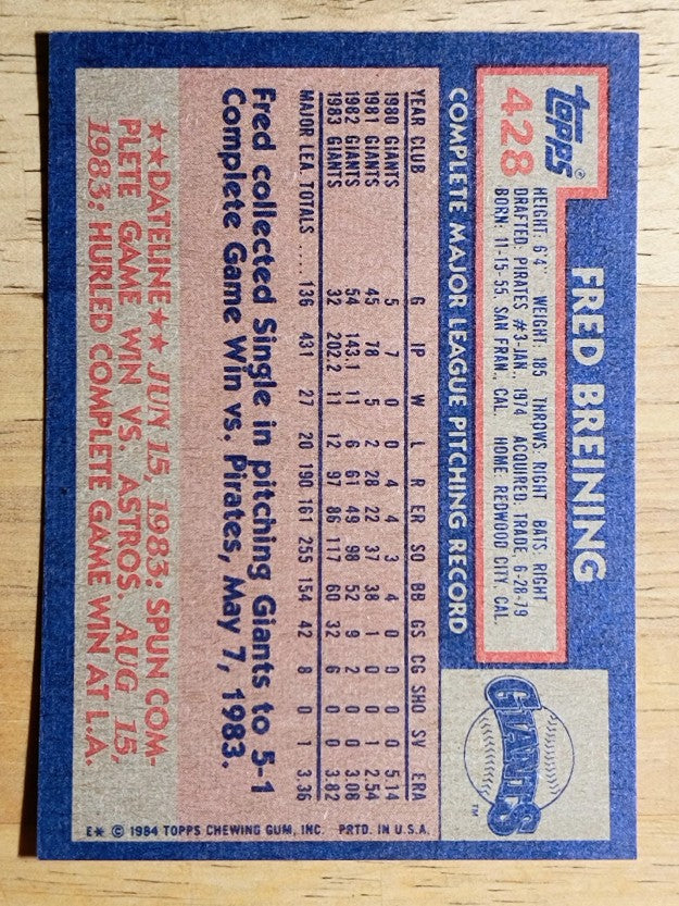 1984 Topps #428 Fred Breining