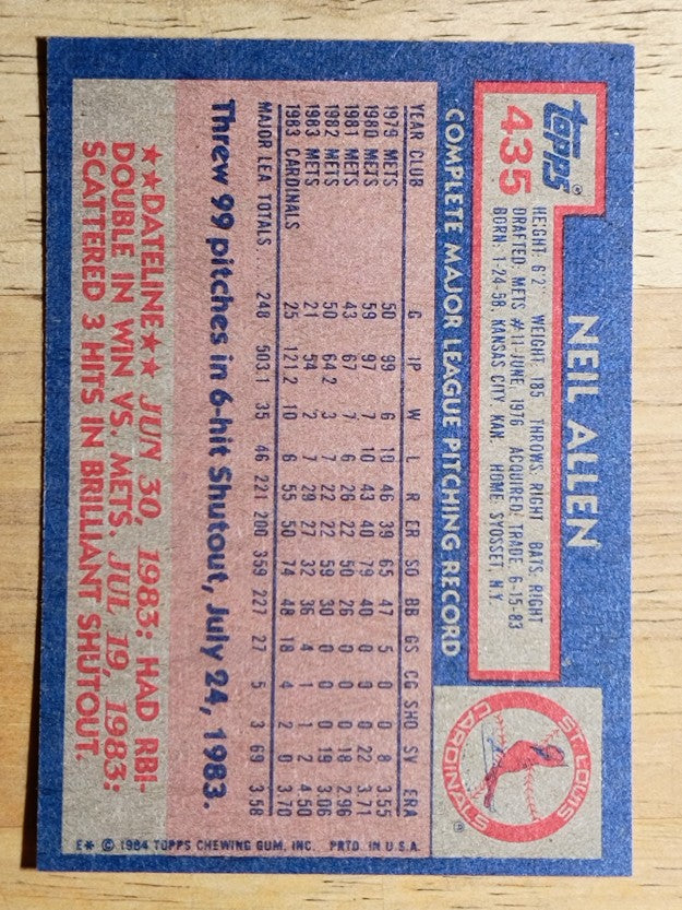 1984 Topps #435 Neil Allen
